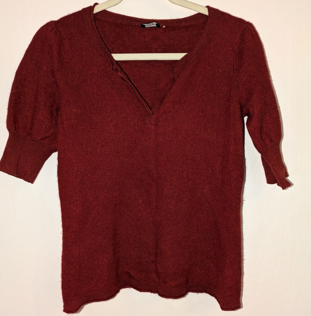 Dark Red Short Sleeve Cashmere Sweater